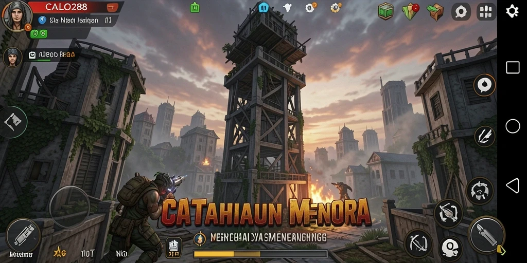 Tampilan gameplay mendebarkan dari CALO288 dengan menara pertahanan yang strategis.