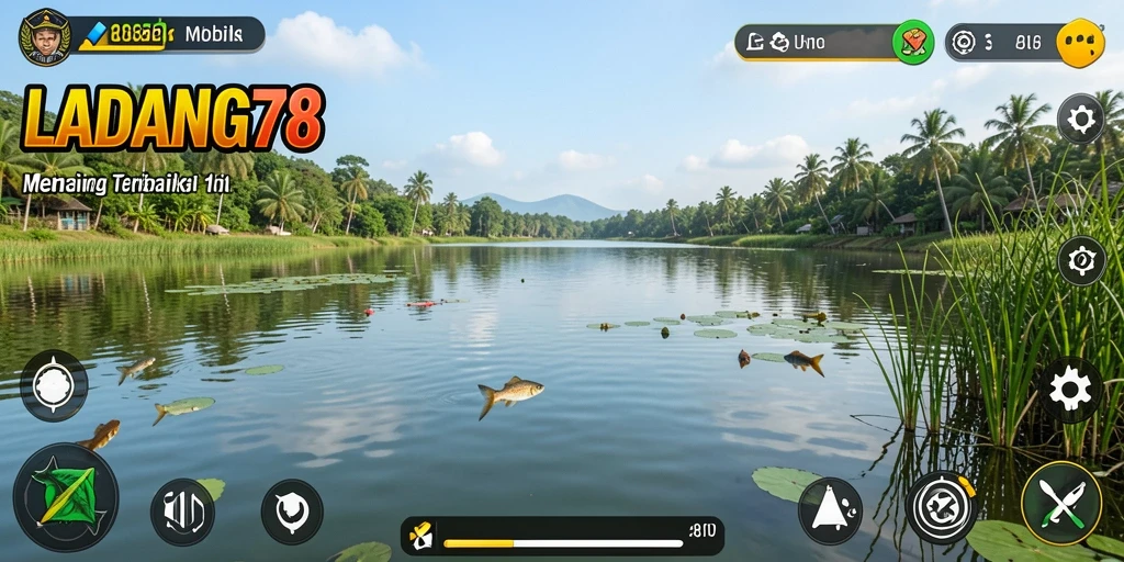 Tampilan gameplay <strong>LADANG78</strong> saat menangkap ikan di lokasi cantik.