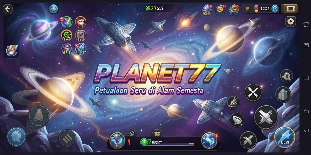 Tampilan gameplay <strong>PLANET77</strong> menampilkan petualangan luar angkasa yang mengasyikkan.