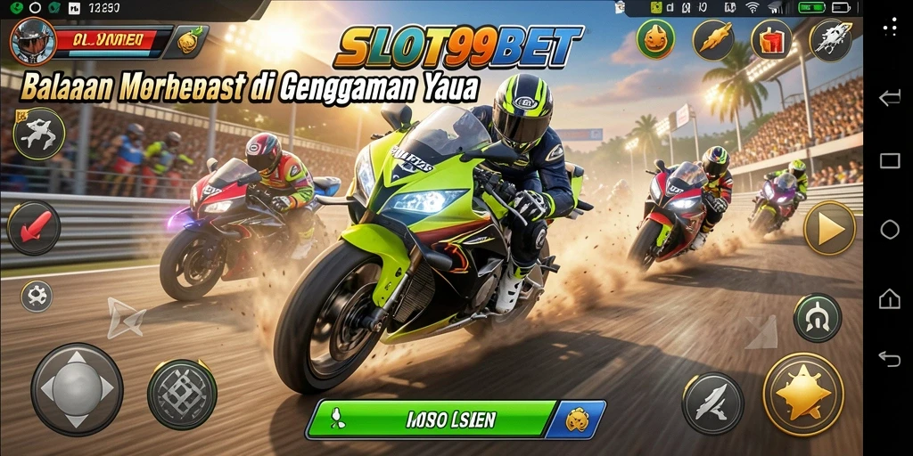 Tampilan permainan balapan motor yang seru dan mendebarkan.